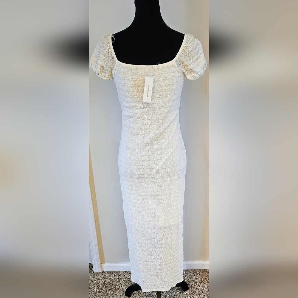 No Comment White Smocked Puff Sleeve Midi Dress – Size M NWT - Picture 3 of 5